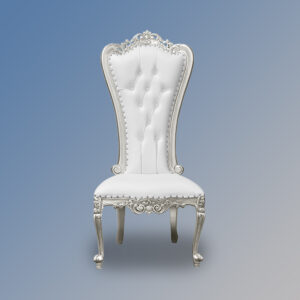 Louis XV Lazarus Side Chair - Silver Frame & White Faux Leather Upholstery