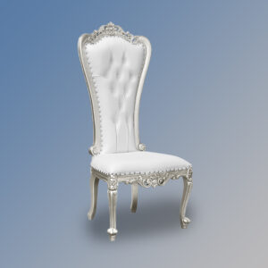 Louis XV Lazarus Side Chair - Silver Frame & White Faux Leather Upholstery