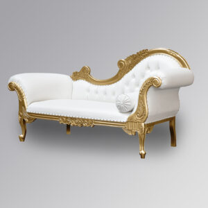 Louis XV Estee Chaise Longue - Gold Leaf with White Faux Leather