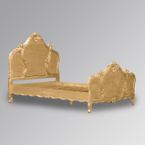 Louis XV Gabrielle Rattan Sleigh Bed in Gold Leaf