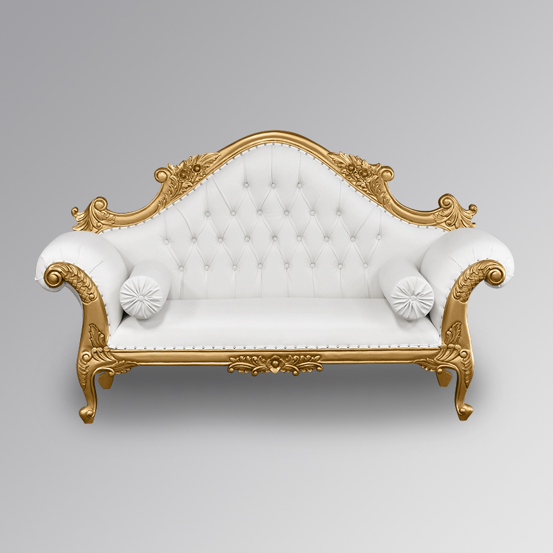 French-Furniture-LXV224 Adele Chaise Longue -Gold Frame with White Faux Leather WOO