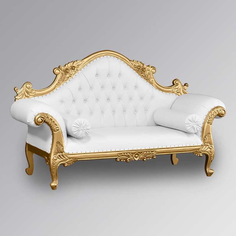 French-Furniture-LXV224 Adele Chaise Longue -Gold Frame with White Faux Leather WOO1