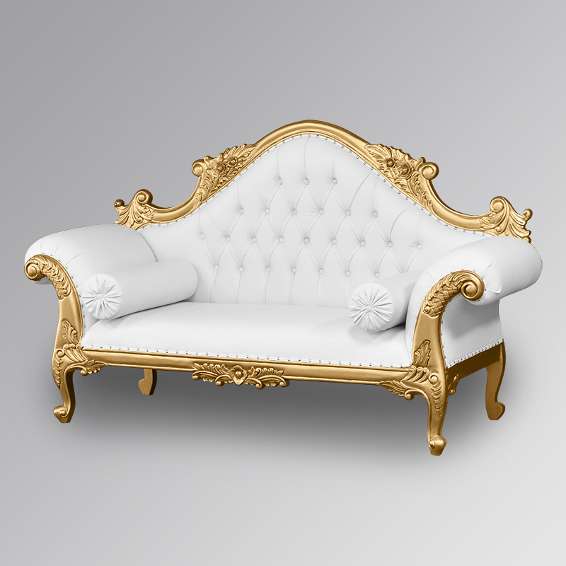 French-Furniture-LXV224 Adele Chaise Longue -Gold Frame with White Faux Leather WOO2