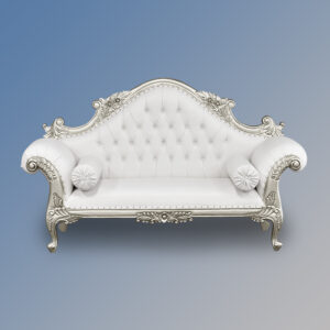 Louis XV Adele Chaise Longue - Silver Leaf Frame with White Faux Leather