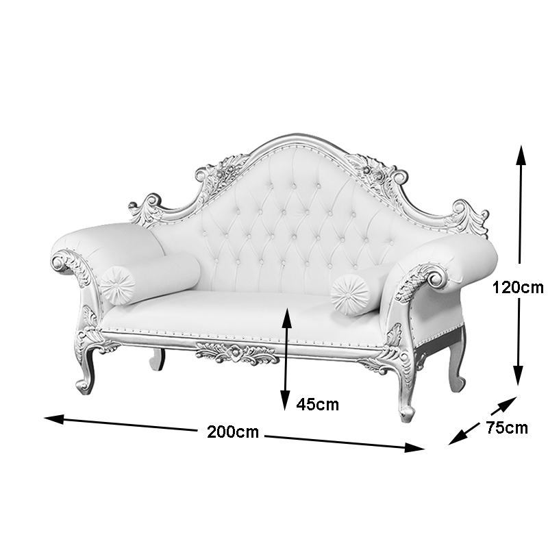 French-Furniture-LXV224 Adele Chaise Longue -Silver Frame with White DIMINS WOO