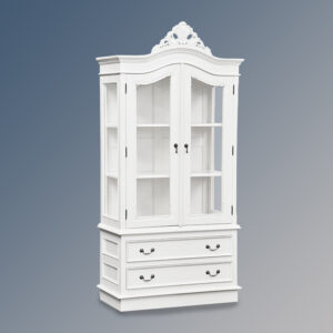 Louis XV Glazed Bookcase With Two Drawers - French White Colour