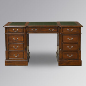 Solid Mahogany Partner Desk - 150cm Width - Green with Gold Emboss
