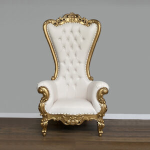 Throne Chair - Lazarus King - Gold Frame Upholstered in White Faux Leather