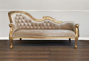 Louis Xv - Versailles Single End Chaise Longue - Gold Frame and Gold Sand Upholstery
