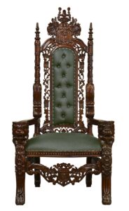 Throne Chair - Lion King - Solid Mahogany Frame Upholstered in Faux Green Leather