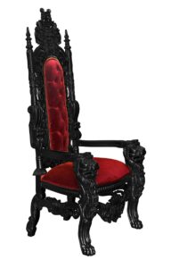 Throne Chair - Lion King - Black Frame upholstered in plush red velvet
