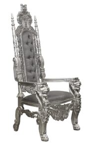 Throne Chair - Silver Frame - Lion King - upholstered in Grey Brushed satin