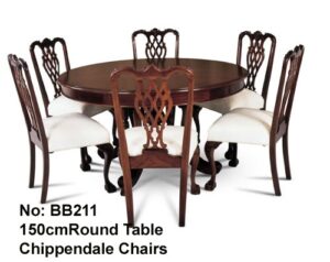 Round Table 150 cm & 6 Chippendale Chairs