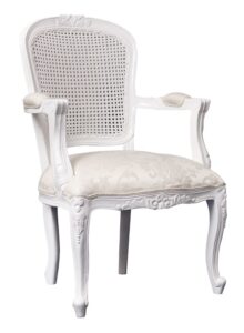 Chantilly Rattan Carver Chair in French White  & Ivory Damask