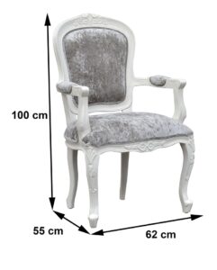 Chantilly Armchair in French White and Silver Crushed Velvet