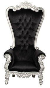 Throne Chair – Lazarus King - Silver Frame Upholstered in Plush Black Velvet