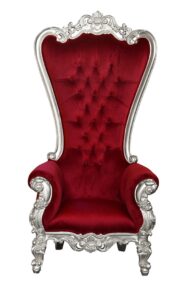 Throne Chair – Lazarus King Chair - Silver Frame Upholstered in Ruby Red Velvet