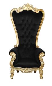 Throne Chair – Lazarus King - Gold Frame upholstered in Plush Black Velvet