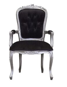 Louis Xv Elise Bedroom Chair - Silver frame & Black Velvet Upholstery