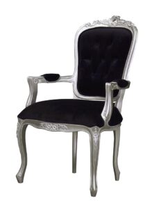 Louis Xv Elise Bedroom Chair - Silver frame & Black Velvet Upholstery