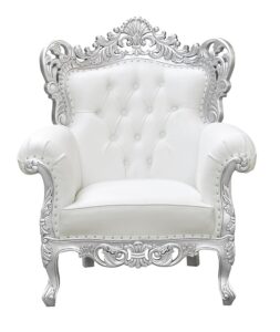 Pompidou Throne Chair - Silver Frame with White Faux Leather