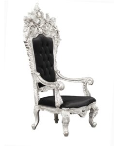 Throne Chair - Eros King - Silver Frame Upholstered in Plush Black Velvet