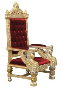 Throne Chair - Hermes King - Gold Frame Upholstered in Wine Plush Velvet