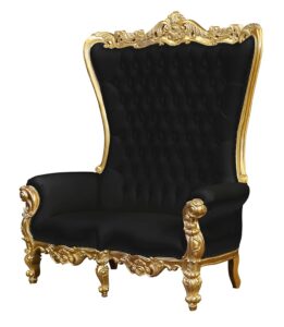 Throne Chair – Lazarus Double King Chair - Gold Frame upholstered in Plush Black Upholstery