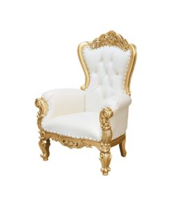 Princess Lazarus Arm Chair - Gold Frame upholstered in Whte Faux Leather