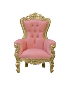 Lazarus Princess Arm Chair - Gold Frame upholstered in Baby Pink Faux Leather