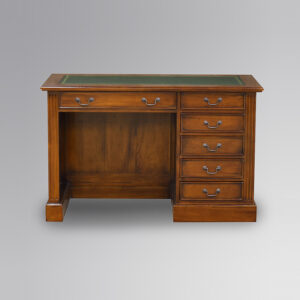 Single Partner Desk in Chestnut and Green Faux Leather