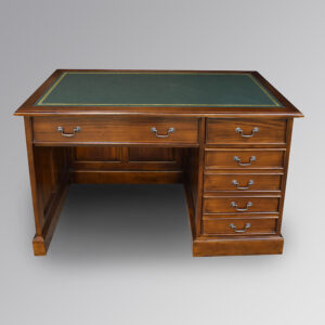 Single Partner Desk in Chestnut and Green Faux Leather