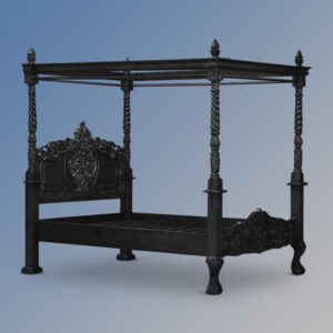 Rococo Four Poster Sleigh Bed in French Noir