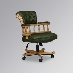 Captains Chair in French Oak & Green Faux Leather