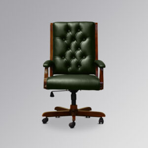 Sheraton Office Chair in Mahogany and Green Faux Leather