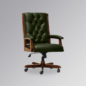 Sheraton Office Chair in Mahogany and Green Faux Leather