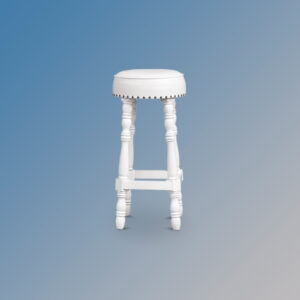 Saloon Bar Stool in French White and White Faux Leather