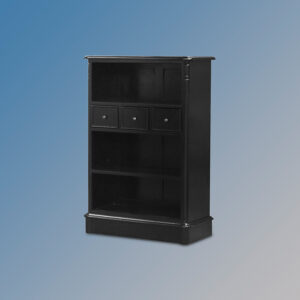 Mahogany Wood Mini Open Bookcase - Three Drawers in French Noir