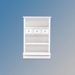 Mahogany Wood Mini Open Bookcase - Three Drawers in French White