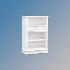 Mahogany Wood Mini Open Bookcase - Three Drawers in French White
