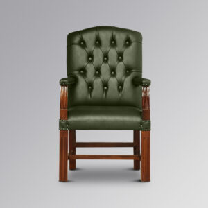 Gainsborough Office Chair in Mahogany and Green Faux Leather with Button Tufting