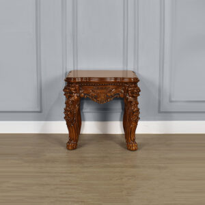 Lion Carved Side Table - Chestnut