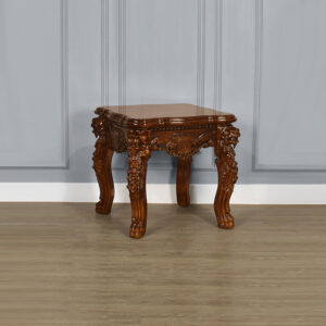 Lion Carved Side Table - Chestnut