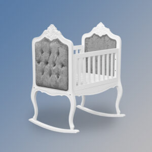 Louis XV Lola Rocking Baby Crib Cot - French White and Grey Velvet