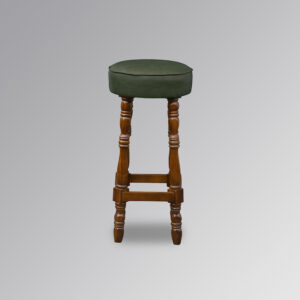 Saloon Bar Stool in Chestnut Colour & Green Faux Leather