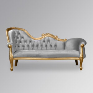 Louis XV - Versailles Single End Chaise Longue - Gold Frame and Grey Upholstery