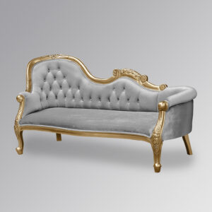 Louis XV - Versailles Single End Chaise Longue - Gold Frame and Grey Upholstery