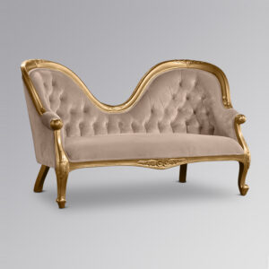 Louis XV Amellia Chaise Longue in Gold Leaf with Sand Upholstery