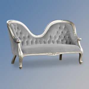 Louis XV Amellia Chaise Longue in Silver Leaf with Grey Upholstery
