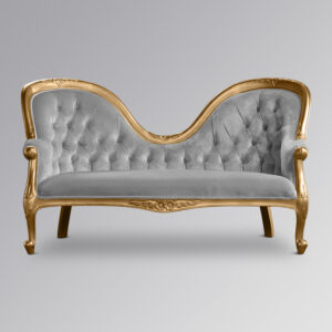 Louis XV Amellia Chaise Longue in Gold Leaf with Grey Upholstery